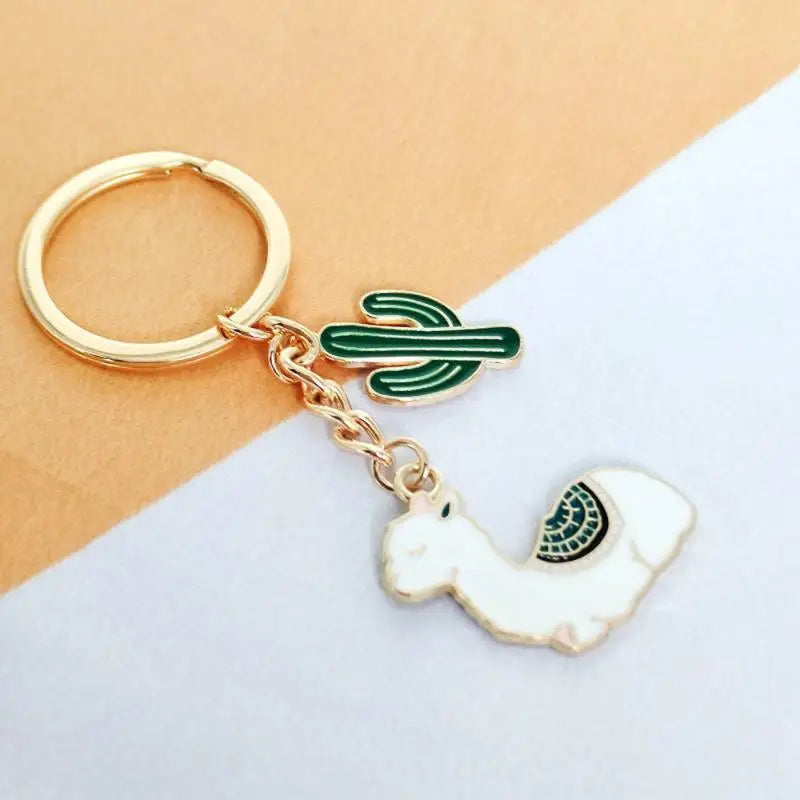 Alpaca and Cactus Charm Keychain
