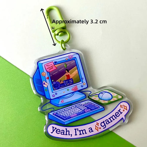 Acrylic Keychain "Yeah, I'm a Gamer" | Funny Cozy Simulation Games Acrylic Epoxy Charm | Gift Accessory for Gamers
