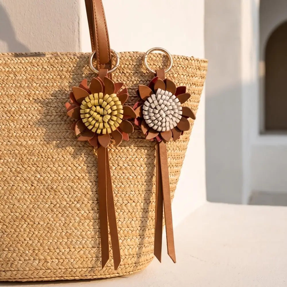 PU Leather Sunflower Bag Charm and Keychain