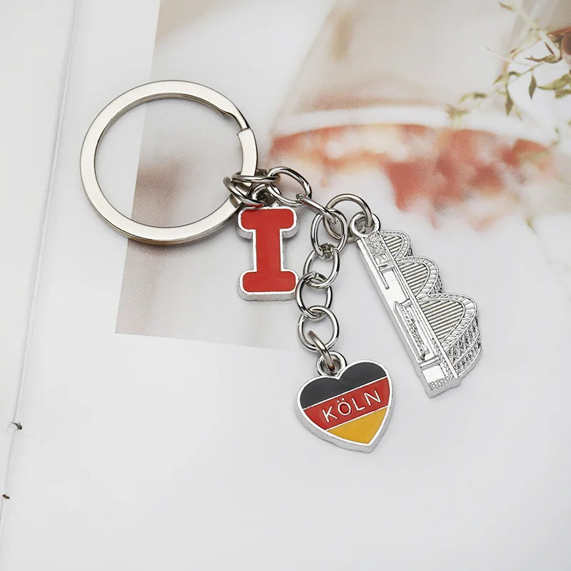 Enamel Flag Keychain Canada Germany Czech Venice UK London Building Alloy Drop Oil Pendant Travel Souvenir Car Bag Key Ring Gift