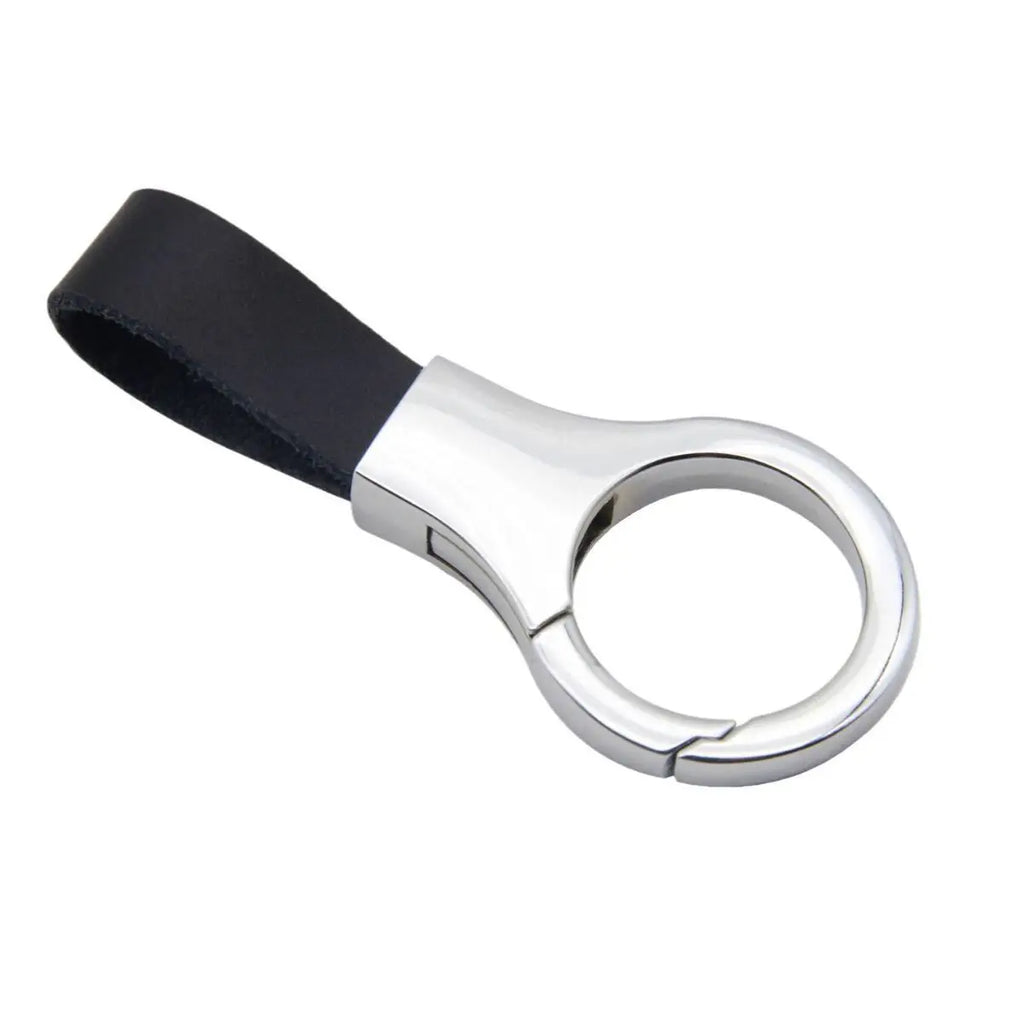 Leather and Metal Keychain with Lock Buckle