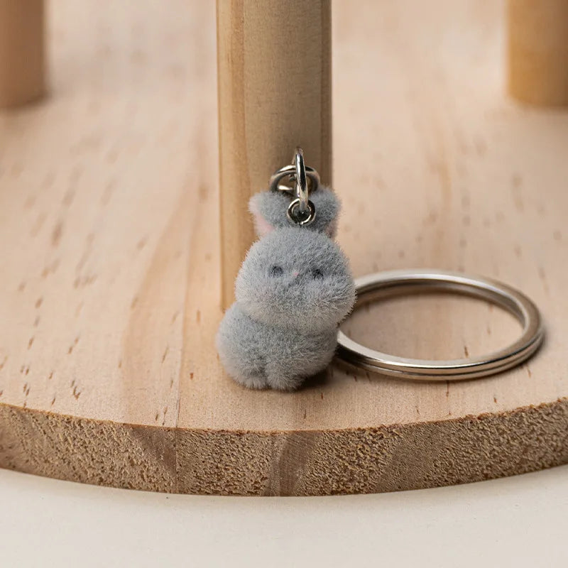 Flocked Rabbit Keychain Pendant
