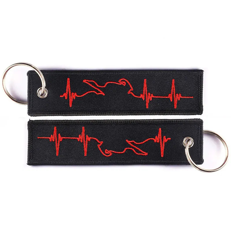 Biker Heartbeat Embroidered Keychain