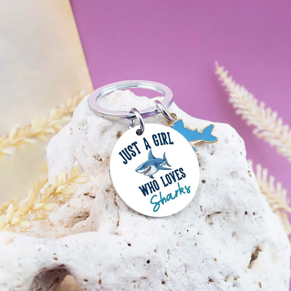 Shark-Themed Keychain with Enamel and Disc Charms