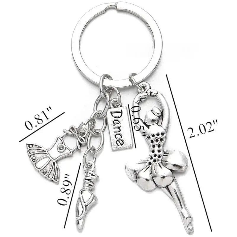 Ballet Dancer Keychain with Silver-Toned Charms