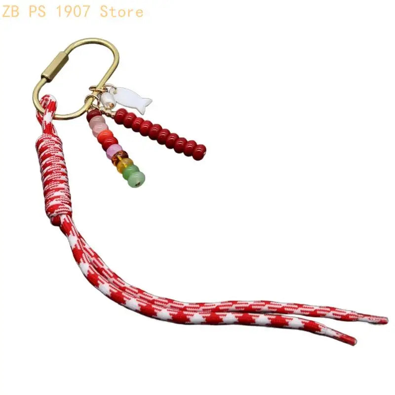 Handwoven Bag Charm Keychain with Fish Accent