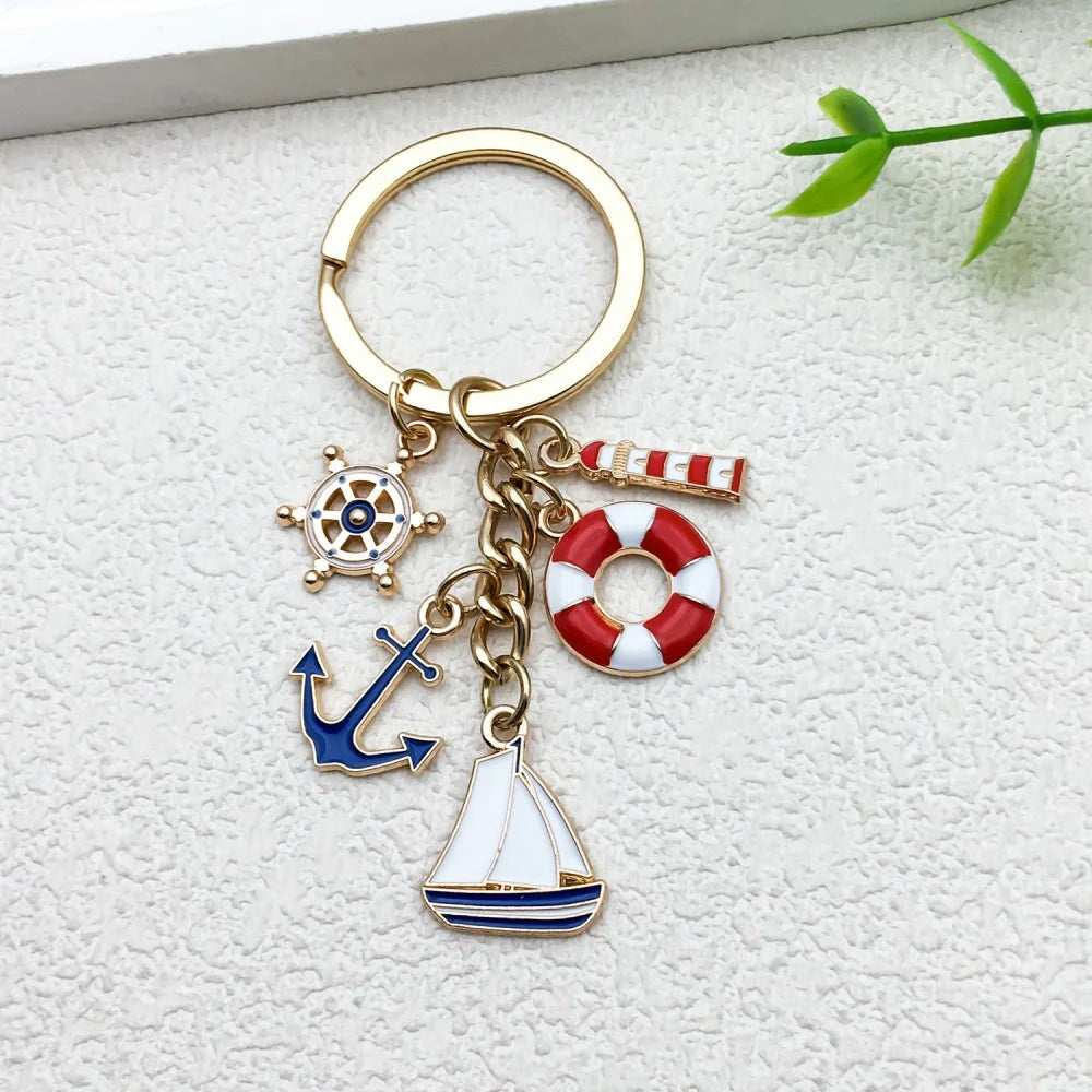 Gold-Tone Nautical Charm Keychain
