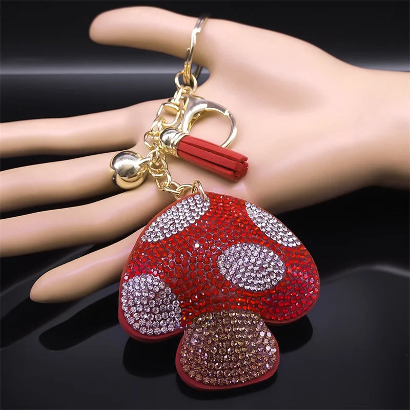 Mushroom Charm Keychain with Red Tassel