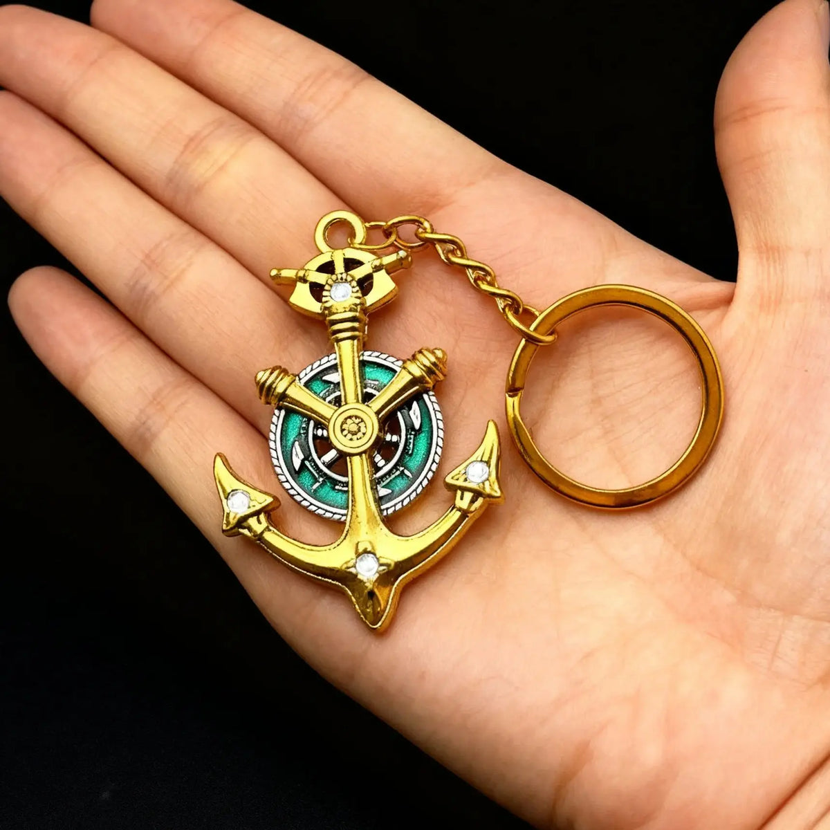 Nautical Anchor Keychain with Enamel Accents