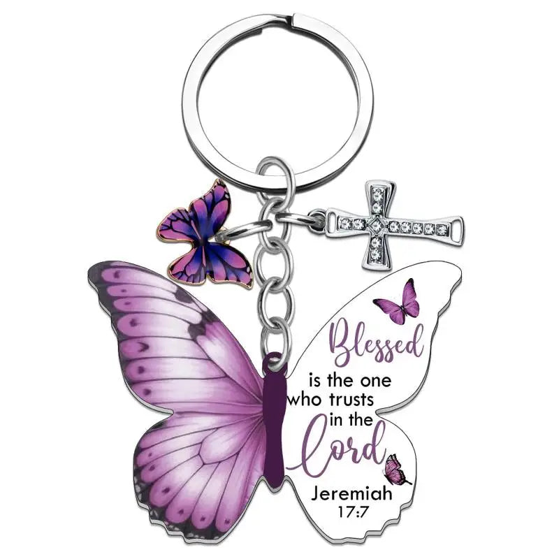 Butterfly Keychain with Inspirational Verse