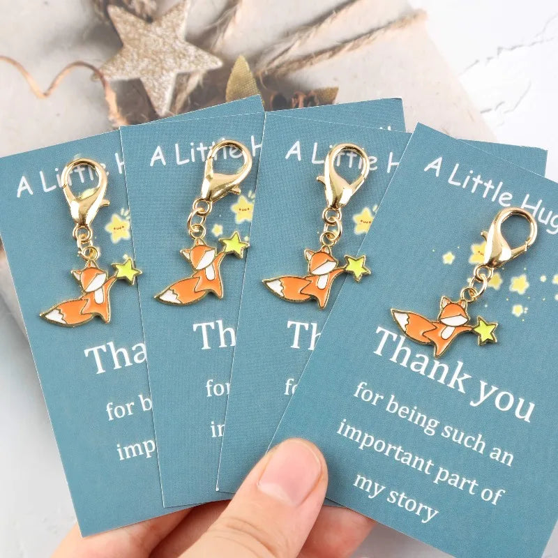 8Cute little fox keychain set，Attached“A little hug for you”Inspirational greeting card、Decorative bag、Backpack Ornaments、Car Ke