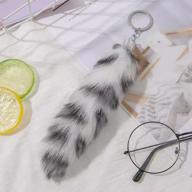 Faux Fur Animal Tail Keychain with Split Ring