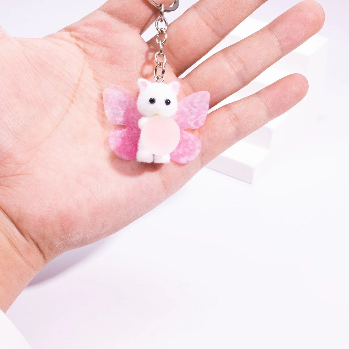 Resin Cat Keychain with Butterfly Wings