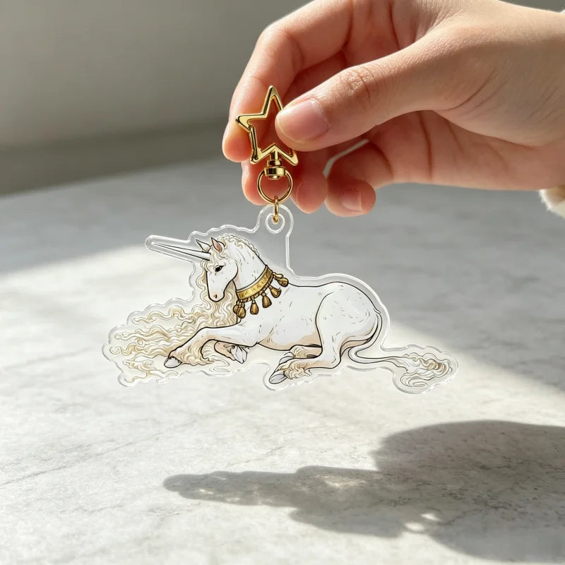 Medieval Unicorn Acrylic Keychain with Star Clasp