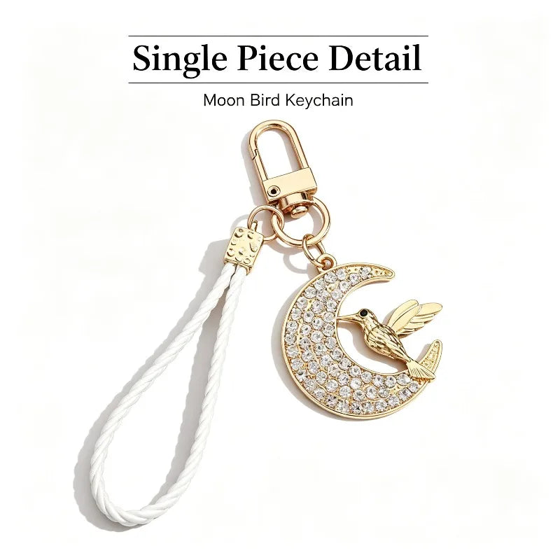 Hummingbird and Crescent Moon Rhinestone Keychain