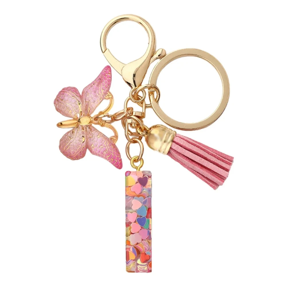 Initial Letter Keychain with Butterfly and Tassel