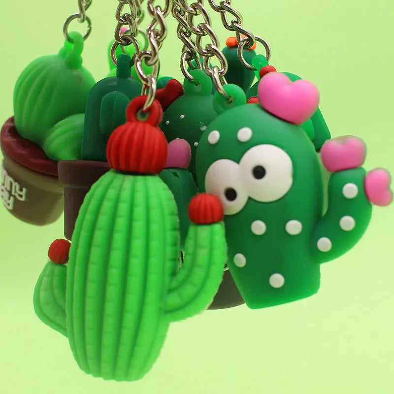 Potted Cactus Charm Keychain with O-Buckle