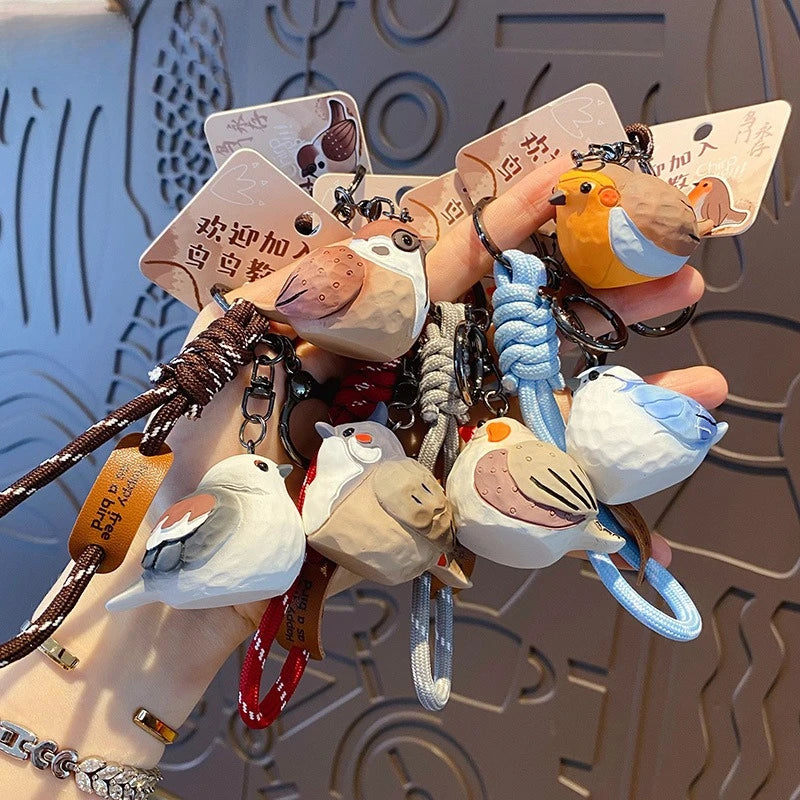 Wood-Carving Style Resin Bird Keychain