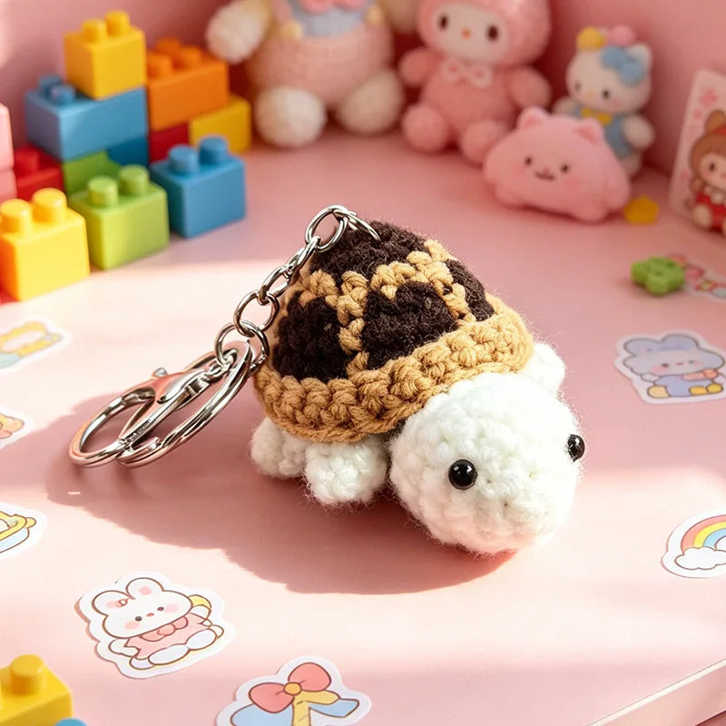 Crocheted Turtle Keychain with Metal Key Ring