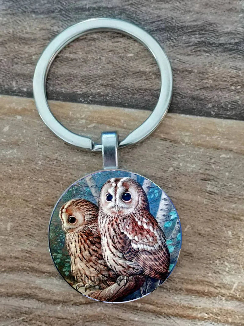 Owl Picture Keychain with Zinc Alloy and Glass