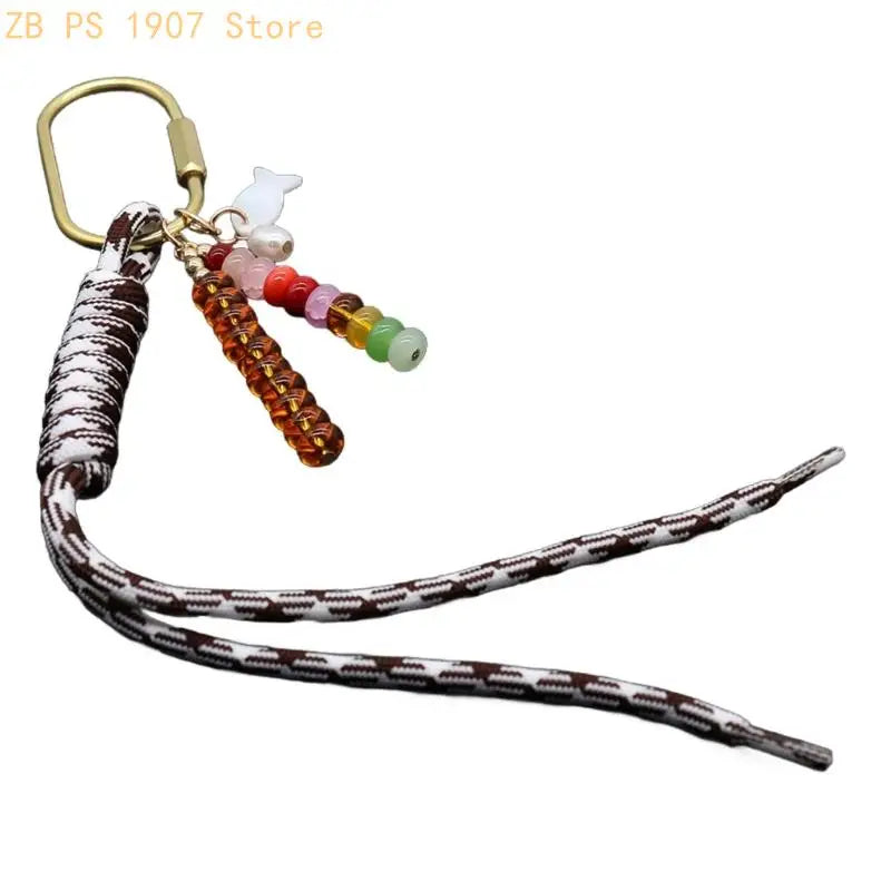 Handwoven Bag Charm Keychain with Fish Accent