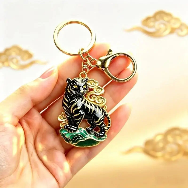 Decorative Charm Keychain with Gold-Tone Hardware