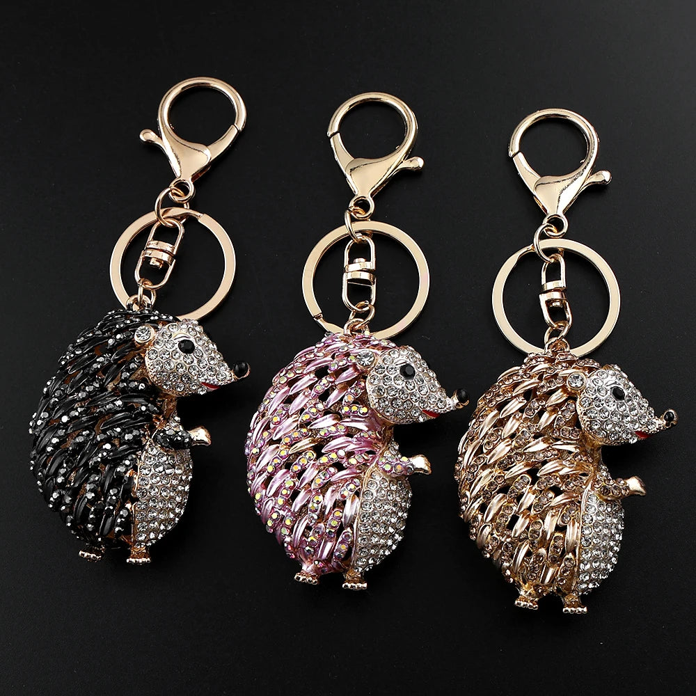Hedgehog Rhinestone Keychain with Silver Plated Finish