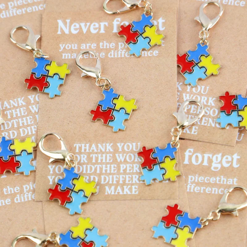 10-Piece Puzzle Keychain Set with Gold-Tone Clasps