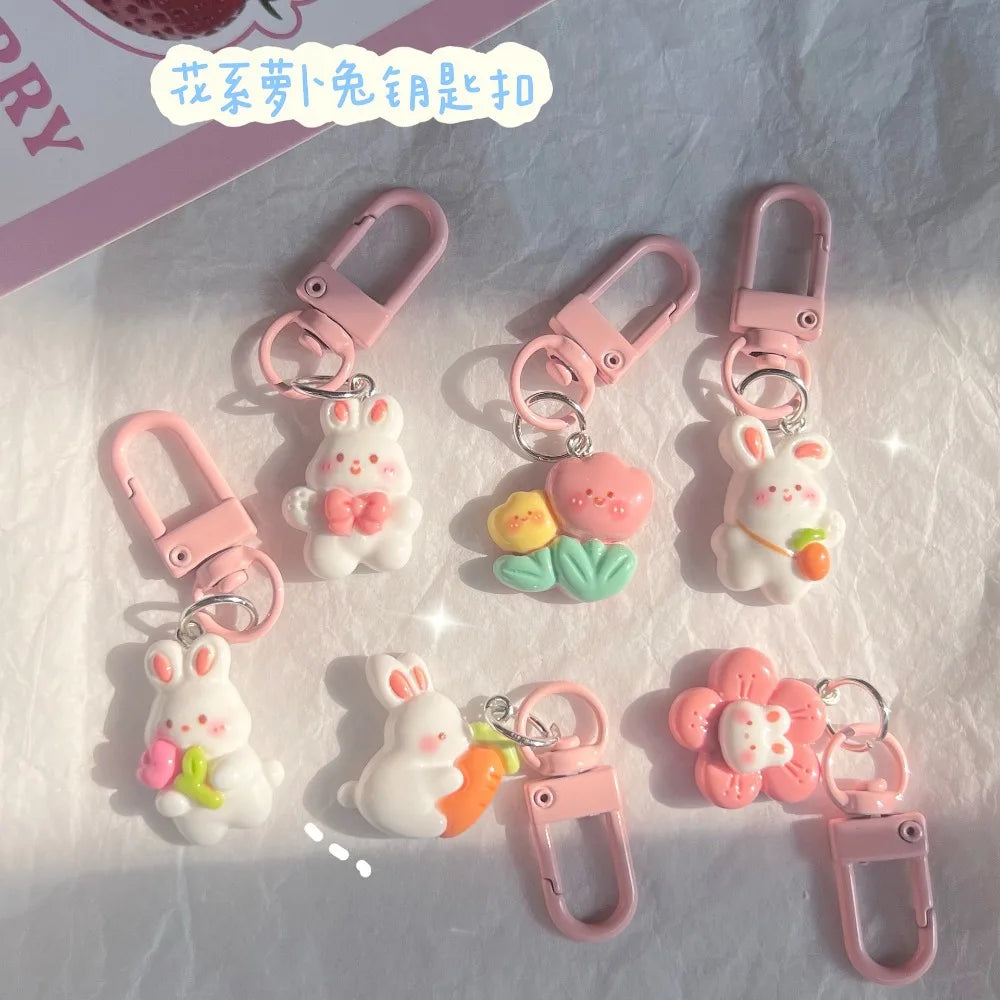 Pastel Bunny and Flower Resin Bag Charm