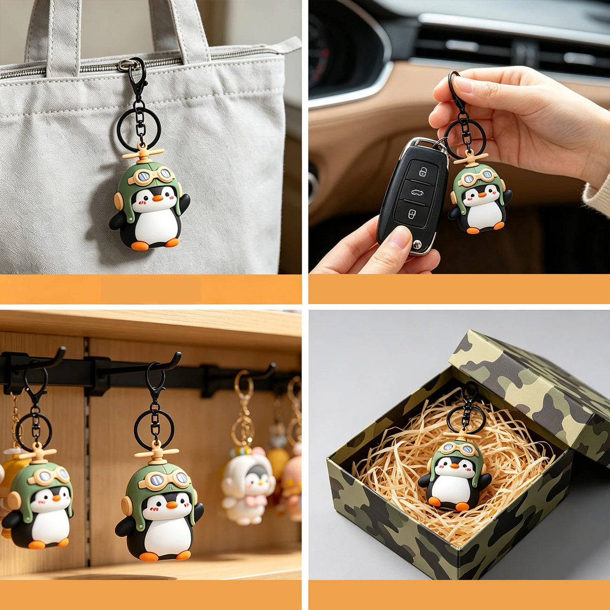 Pilot Penguin Keychain with Lobster Clasp