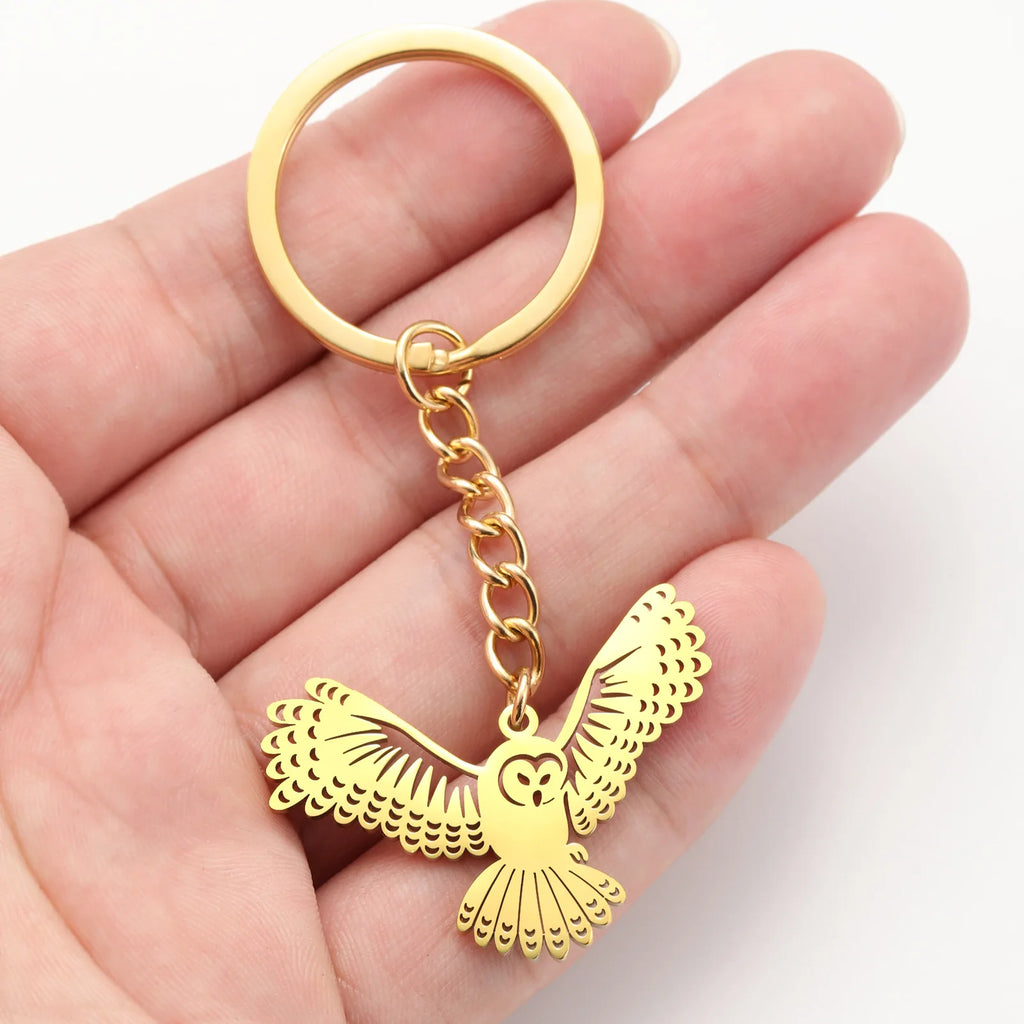 Stainless Steel Phoenix and Owl Keychain
