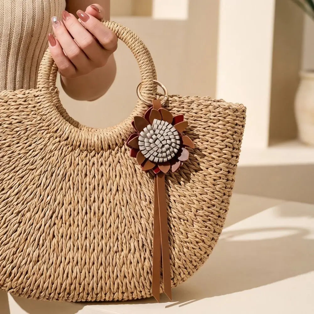 PU Leather Sunflower Bag Charm and Keychain