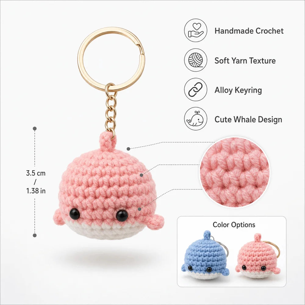 Crocheted Whale Bag Charm with Carabiner Clip