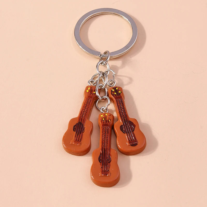 Guitar Keychain with Silver-Plated Finish