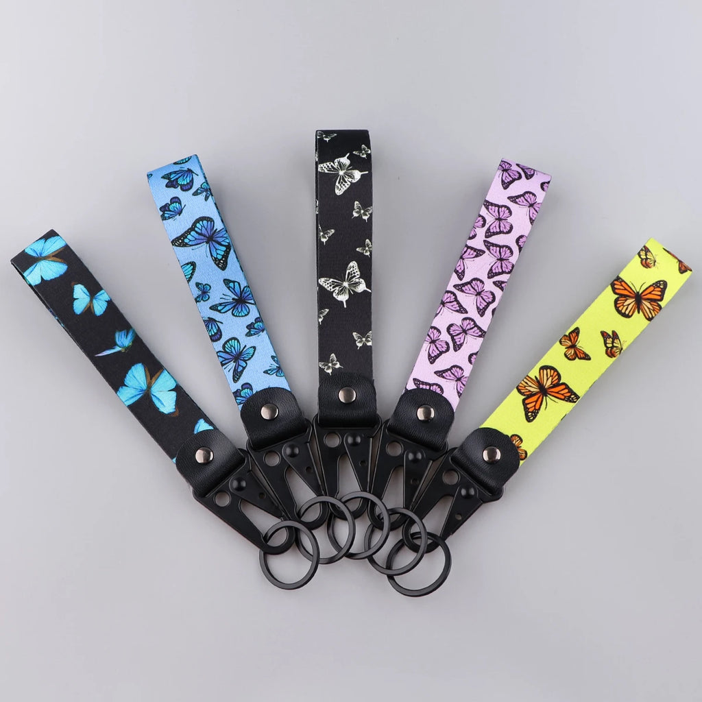 Butterfly Print Wrist Lanyard Keychain