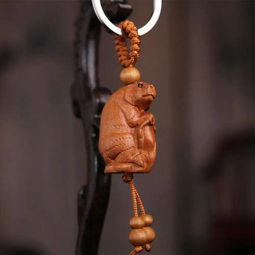Snake Creative Lucky Gift Bag Pendant Mascot Car Key Ring Key Chain Mahogany Keychain Chinese 12 Zodiac Engraving Wood Keyring