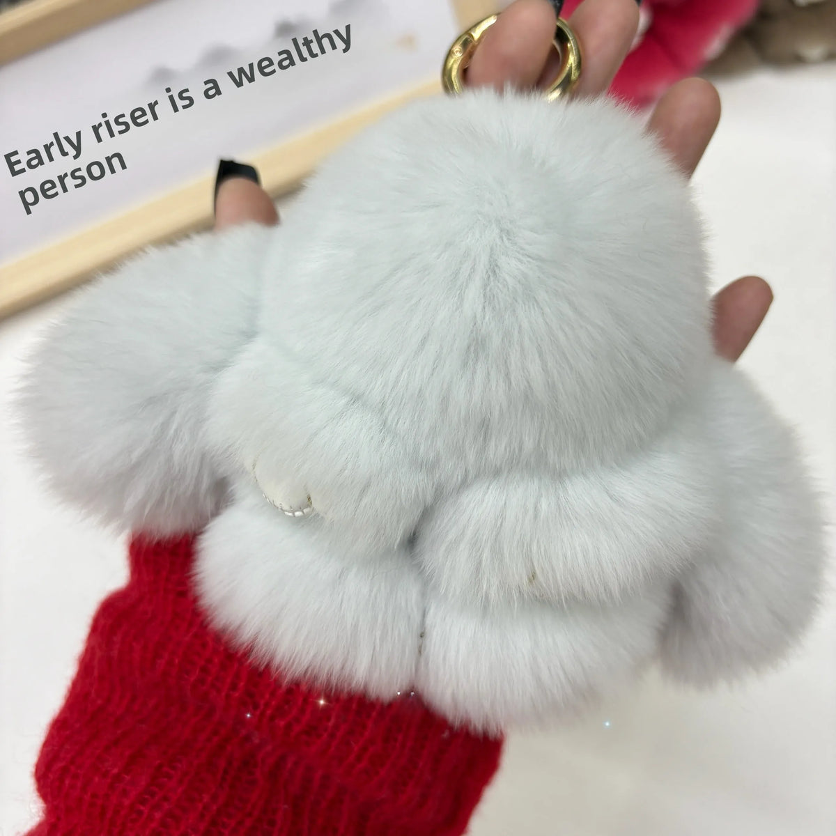 Plush Rabbit Bag Charm with Gold-Tone Ring Clasp