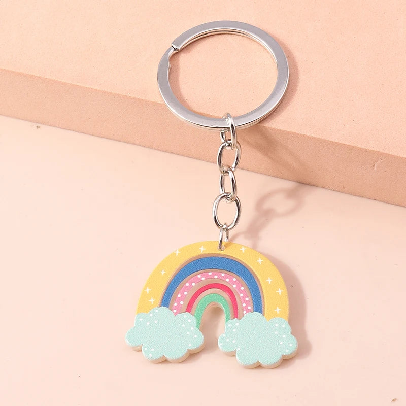Rainbow Charm Keychain with Gold-Tone Hardware