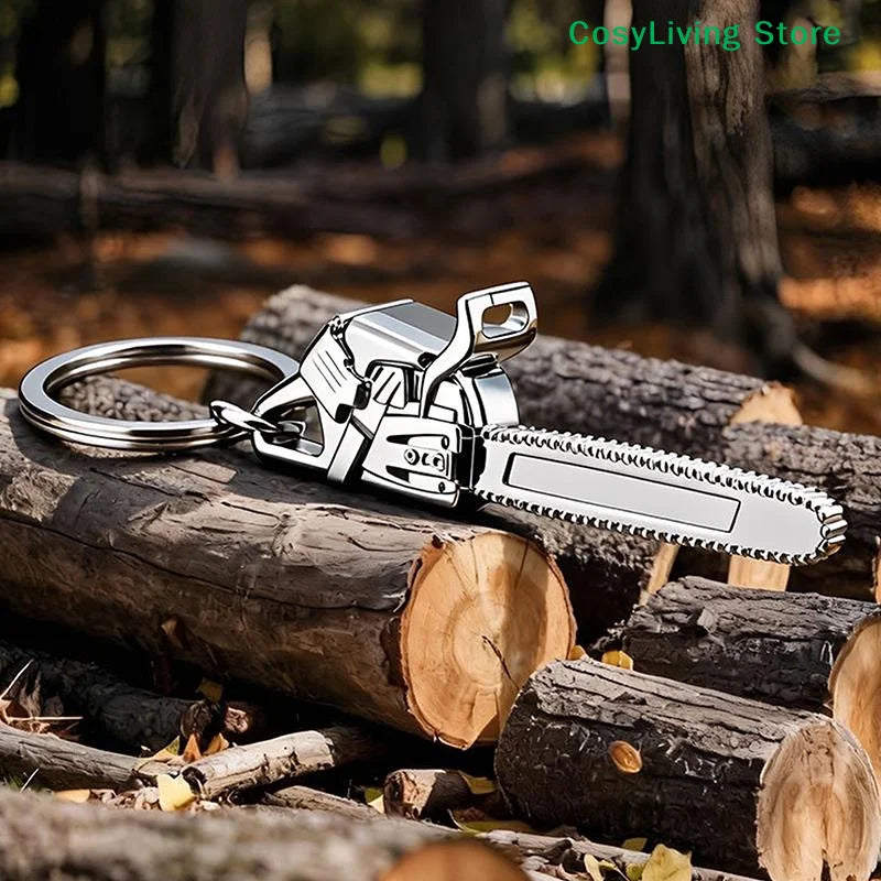 Miniature Chainsaw Keychain in Polished Chrome