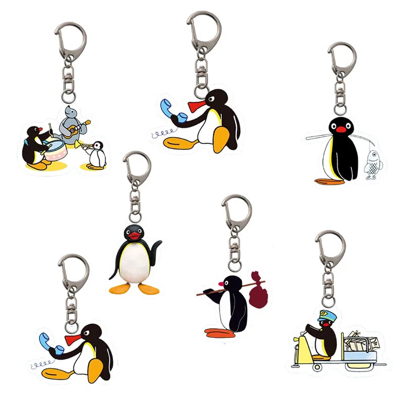 Cartoon Penguin Acrylic Keychain with Swivel Clasp