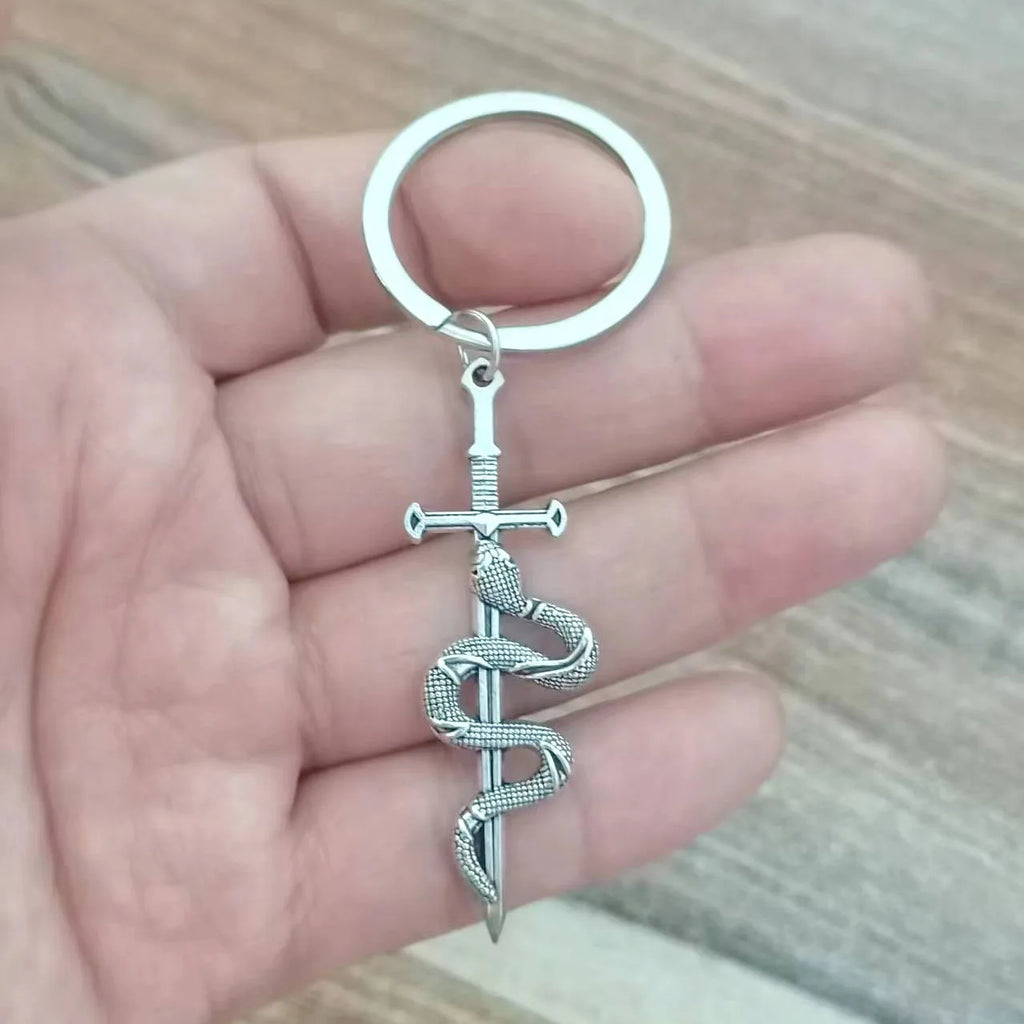 Snake-and-Sword Keychain in Zinc Alloy