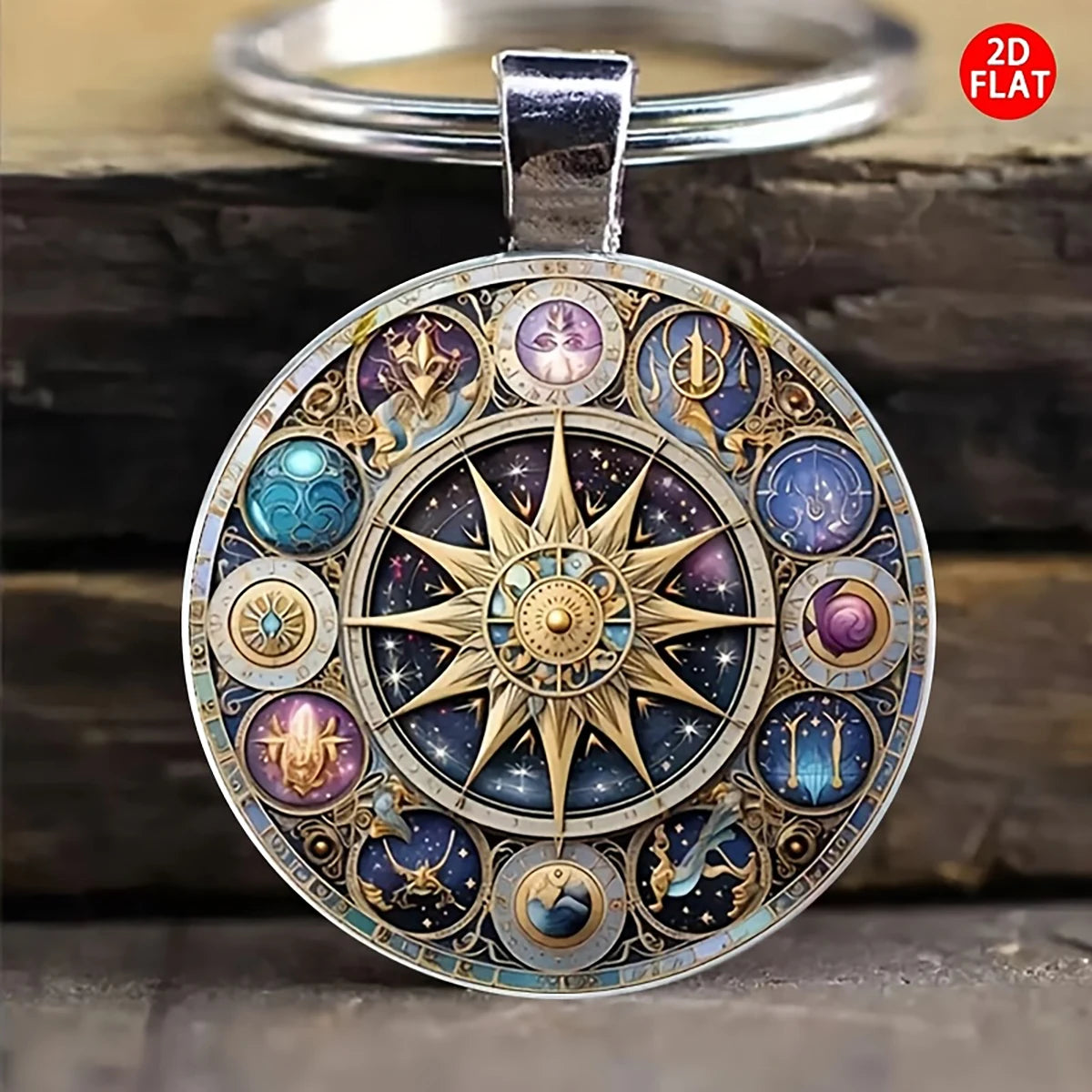 Round Celestial Keychain in Glass and Zinc Alloy