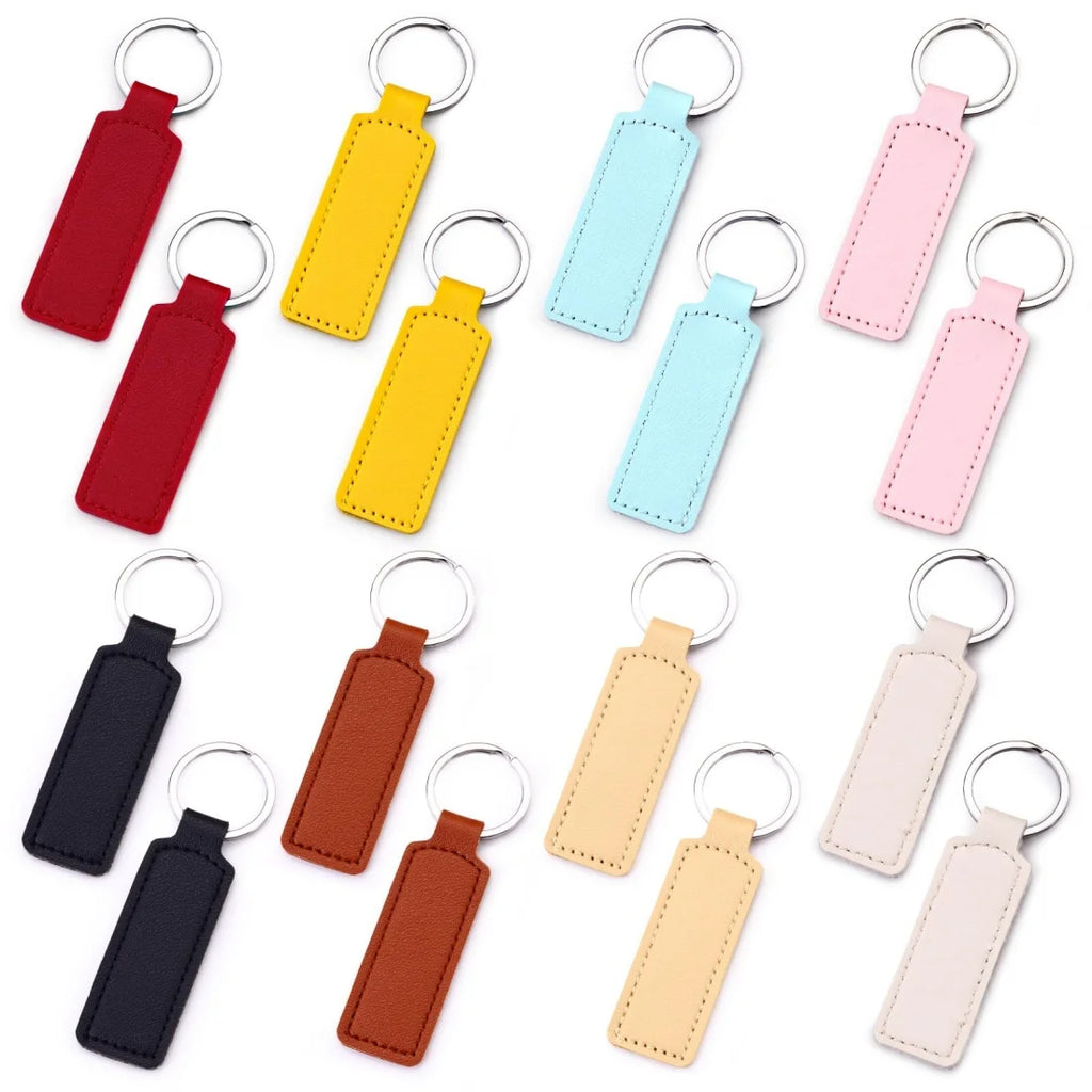 Double-Sided PU Leather Keychains, Pack of 10