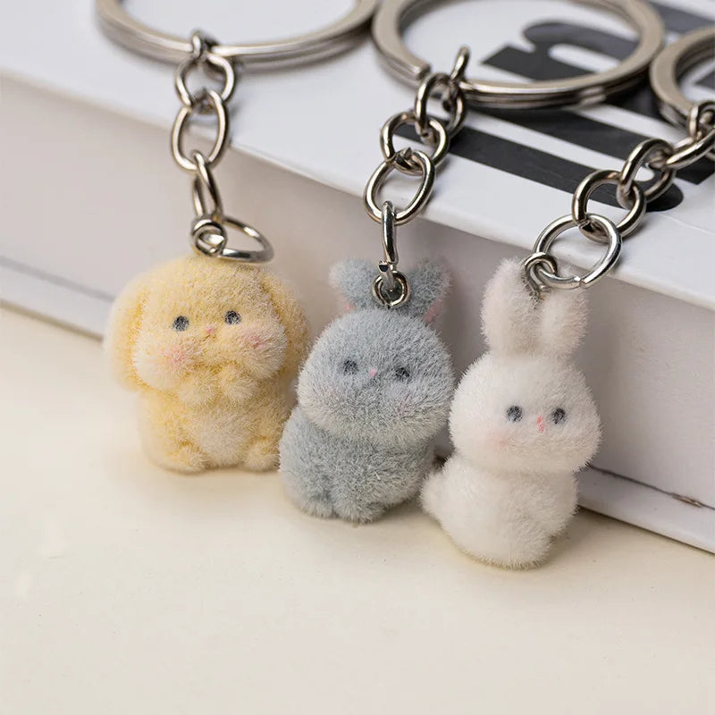 Flocked Rabbit Keychain Pendant