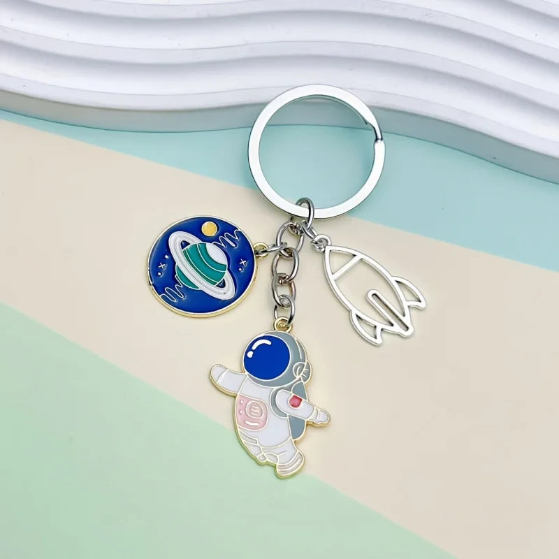 Astronaut and Rocket Space Charm Keychain