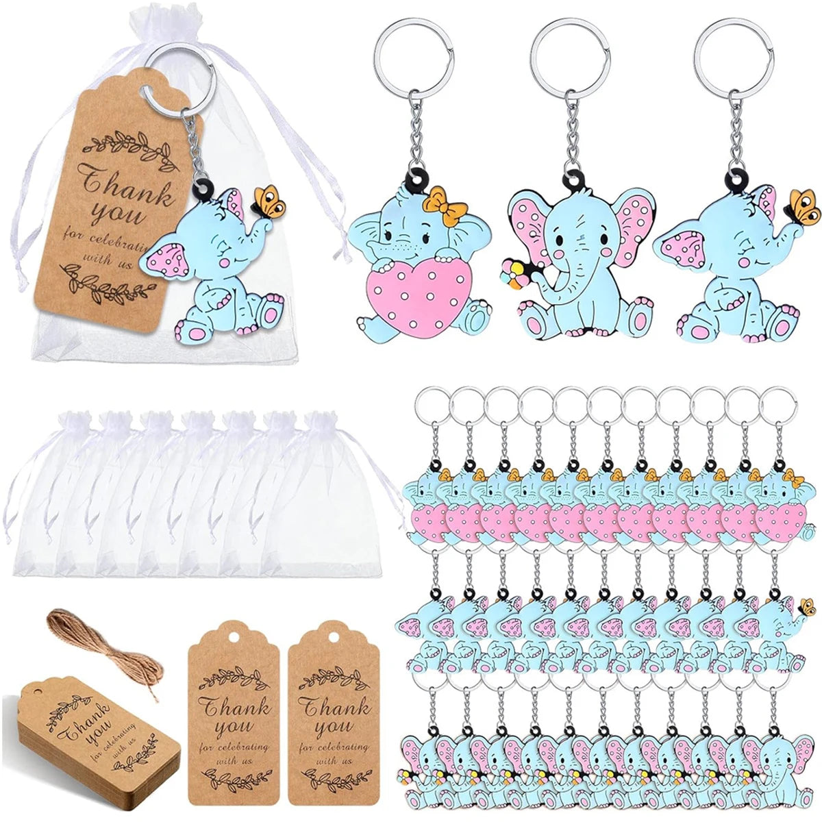Elephant Keychain Favor Set for 12 Guests