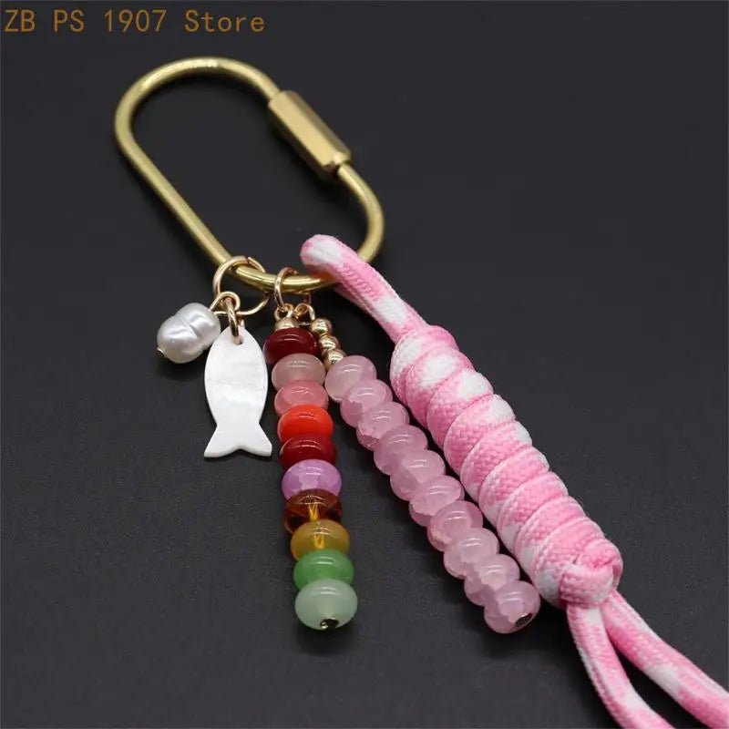 Handwoven Bag Charm Keychain with Fish Accent