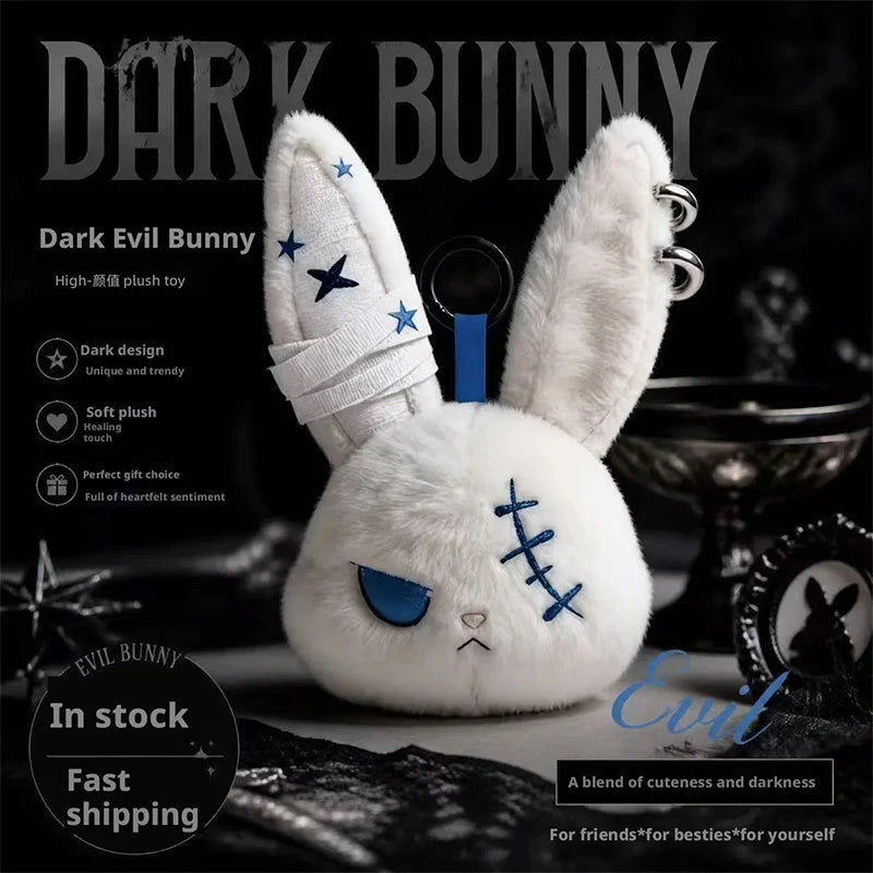 Plush Gothic Rabbit Head Keychain with Ear Piercings
