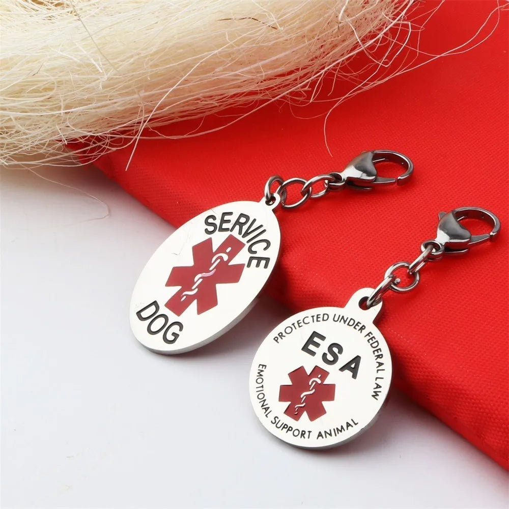 Double Snake Tag Medical Keychain Snake Staff Pendant SERVICE DOG Medical Logo Stainless Steel Movable Keychain Small Gift