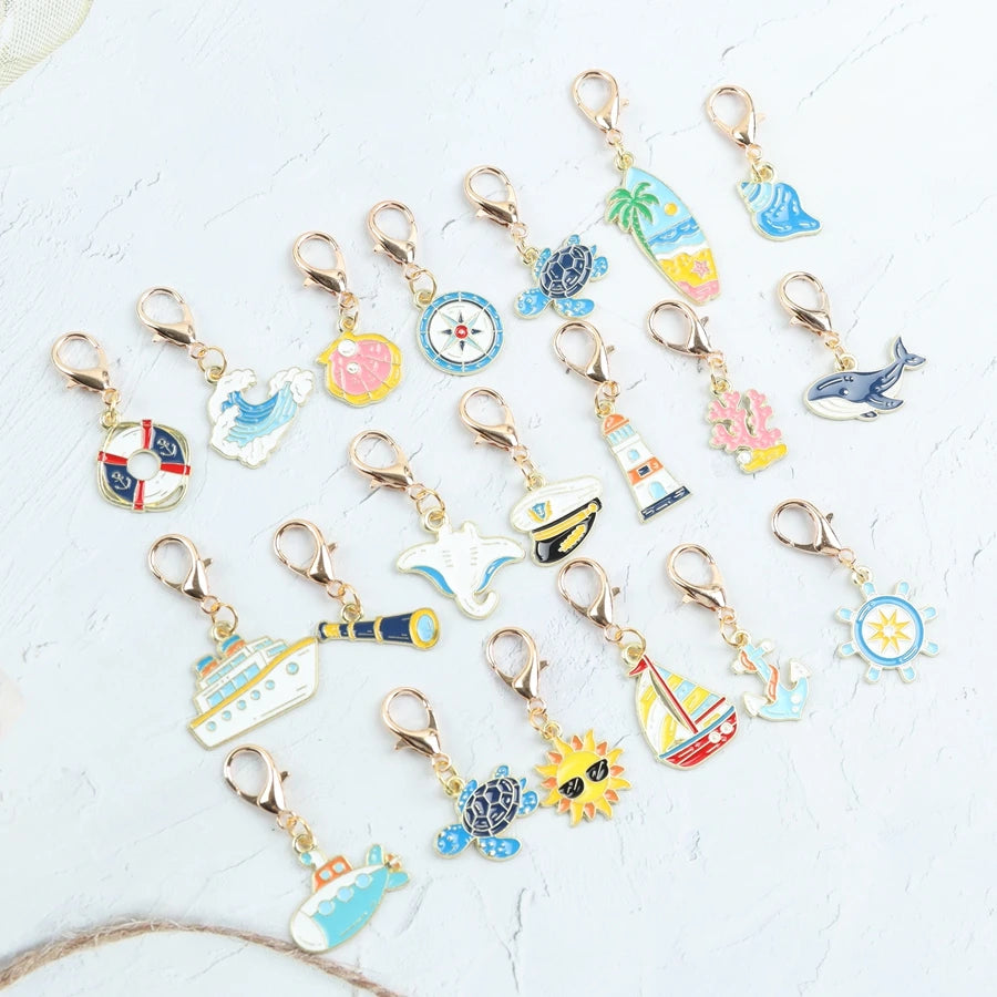 Ocean-Themed Alloy Keychain Set, 20-Pack